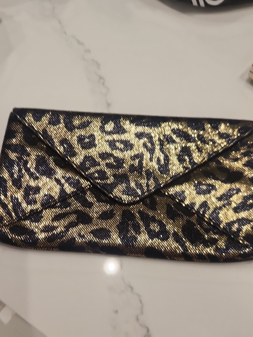 Leopard Print Metallic Envelope Clutch - Gold and Black